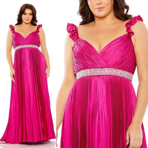 NEW $598 MAC DUGGAL 77004 PINK SATIN PLEATED GOWN SIZE 12 - Picture 1 of 11